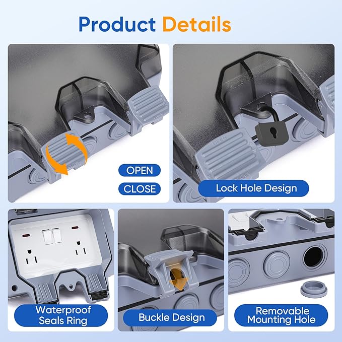 Outdoor Power Outlet,Outdoor Extension Cord Waterproof Double Wall Outlet Extender with On-Off Switch and Indicator Light，Exterior Electric External Power Outlet,Outside Outlet (9.8FT)