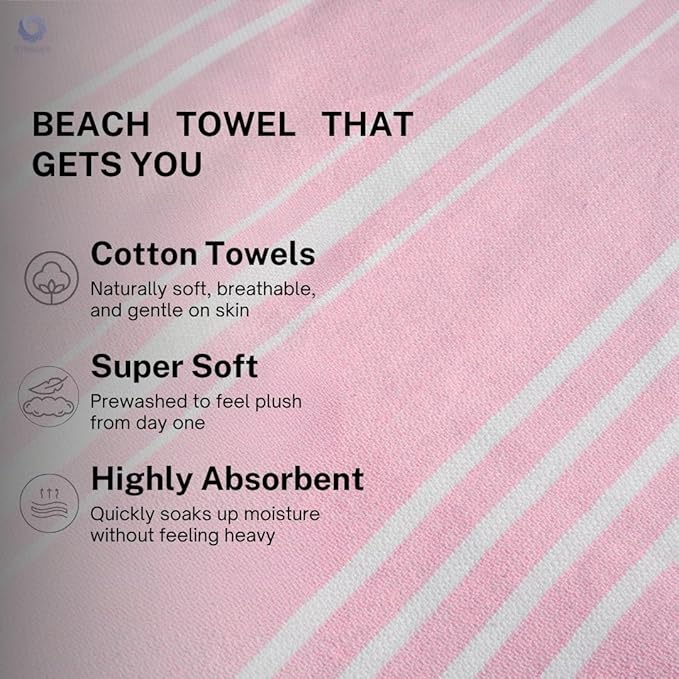Cotton Turkish Beach Towel with Towels Oversized 36"x72" Pool Absorbent Extra Large Quick Dry Sand Travel Towel (Peony Plush, 2 Pack)