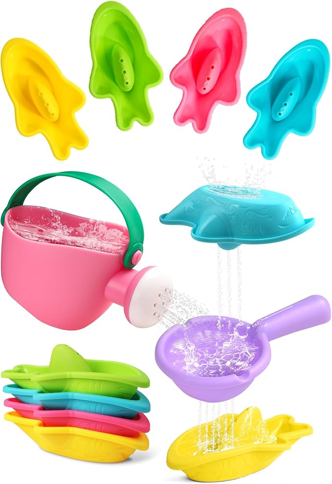 Fajiabao Bath Toys for Kids Ages 1-3 Toddler Bath Toys Mold Free for 2-4 Stacking Boat Water Table Pool Sand Bathtub Sensory Toys for Girls Boys Gifts