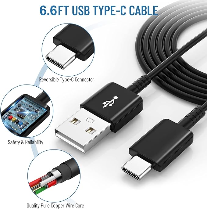 Phone Charger USB C Fast Charger Android,for Samsung Charger Type C Charger Fast Charging Block &6.6FT USB Charge Cable Cord for Samsung Galaxy S26/S25/S24/S23/S22/S21/S20/S10/S10/S10E/S9/S8,Note 8 9