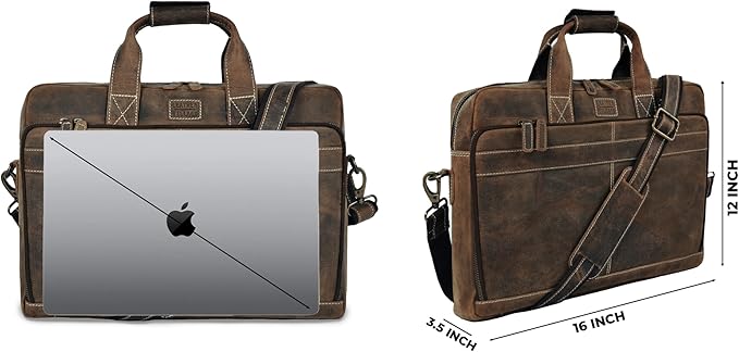 LEATHER VILLAGE 16" Leather Laptop Messenger Briefcase Bag for Men-Leather Satchel for Travel and Office Shoulder Bag- Rustic Brown