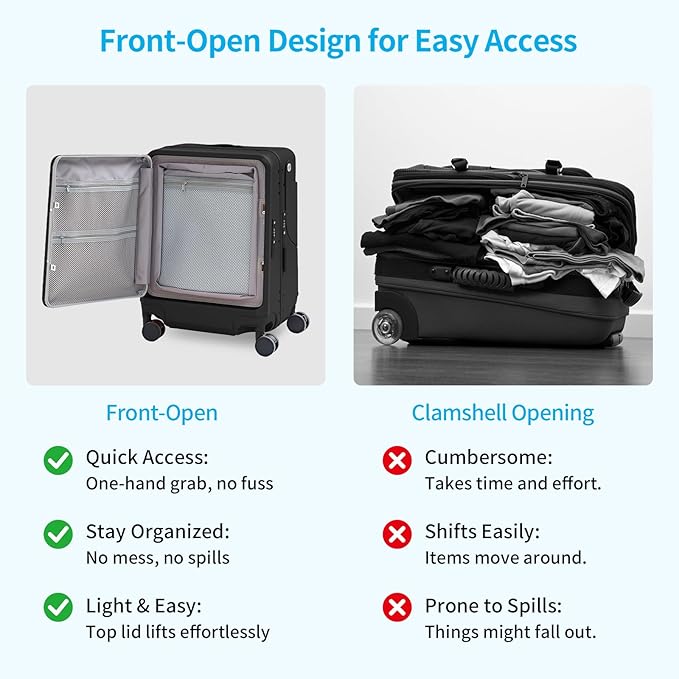 TABU 20" Ride on Luggage with Foldable Seat，Front-Opening Carry On Suitcase with Built-in USB & Type-C Port, TSA Lock and 360° Silent Spinner, for Kids & Adults, Black