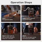 French Press Coffee Maker Stainless Steel Cold Brew Heat Resistant Glass Coffee & Tea Maker with 2 Filter (600ml/20oz)