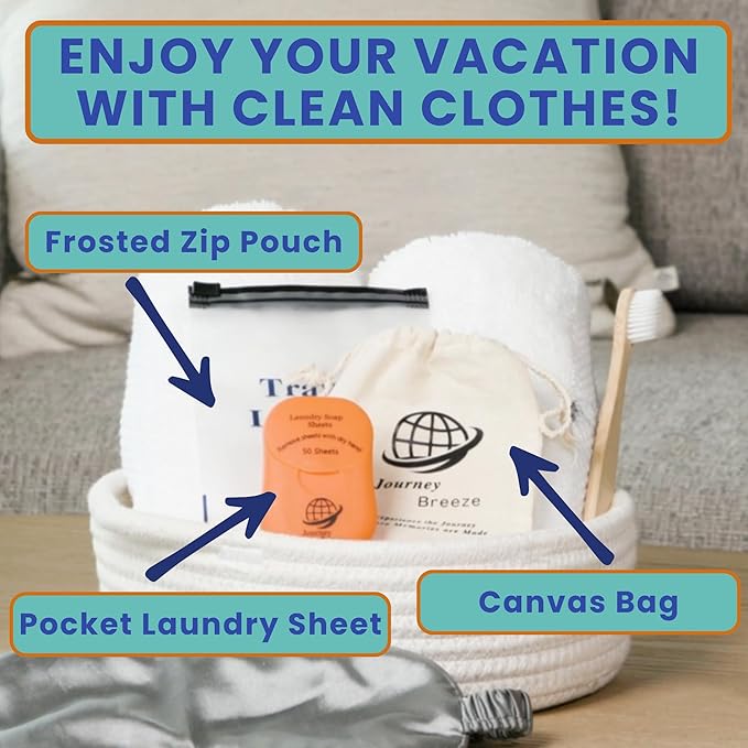 Travel Laundry Detergent Sheets 50 Pack – Compact Travel Detergent for Sink Washing, Lightweight Laundry Detergent Strips for Clothes on Trips, Hotels & Cruises