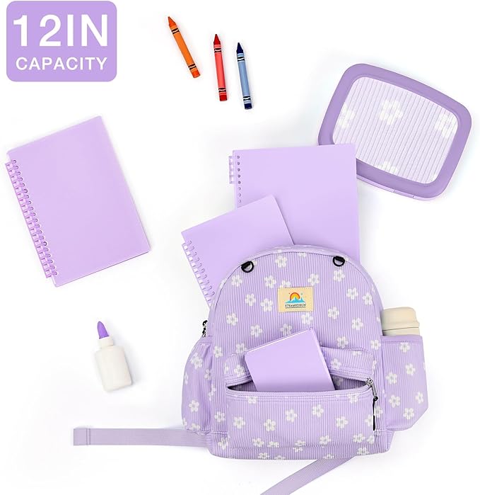 STEAMEDBUN Corduroy Toddler Backpack for Girls 2-4: Kids backpack for Boys Girls - 12 inch Preschool Kindergarten Backpacks - Floral
