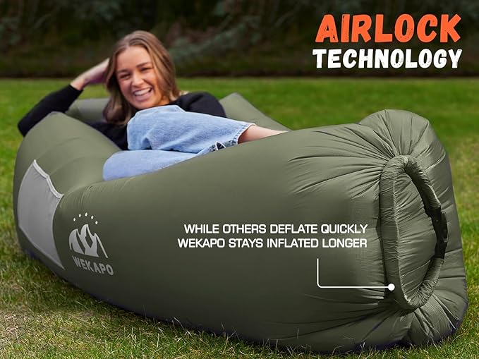 WEKAPO Inflatable Couch Air Lounger Chair - Camping & Beach Accessories, Portable Blow up Sofa for Hiking, Lawn, Indoor/Outdoor Movies & Music Festivals. Lightweight and Easy to Set Up Air Hammock