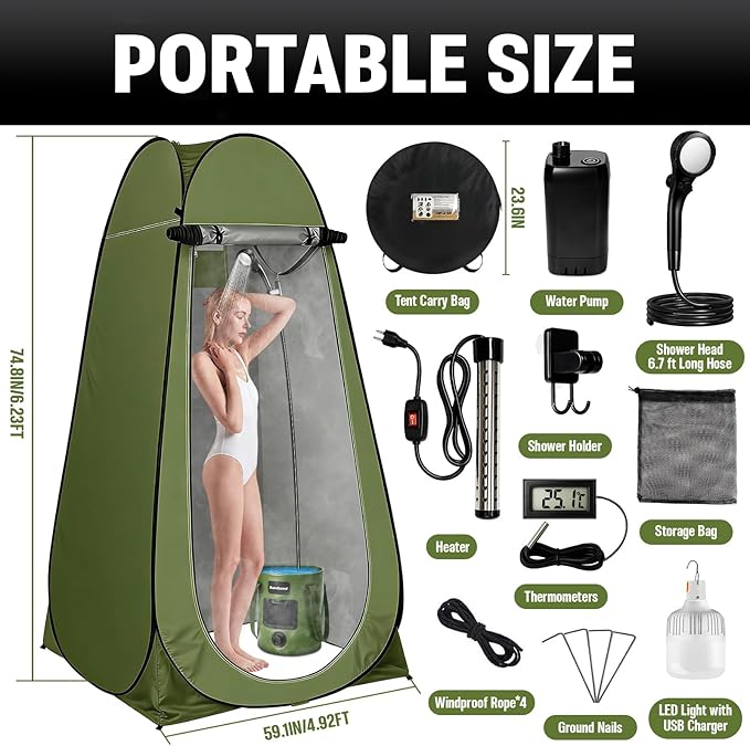 Portable Camping Shower, 6000mAh Rechargeable Shower Pump, Large Capacity Foldable Bucket, 6' 7" Filtered Shower Head, Summer Beach, Outdoor Camp Showering, Hiking, Pet Bath, RV Car Wash, Water Plant
