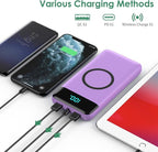 Wireless Portable Charger 30,800mAh,15W Wireless Charging USB C Power Bank,25W PD QC 4.0 Fast Charging 4 Outputs Travel Essentials Battery Pack Compatible with iPhone 17/16/15/14,Galaxy,Android-Purple
