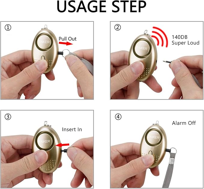 Personal Alarm for Women 140DB Emergency Self-Defense Security Alarm Keychain with LED Light for Women Kids and Elders-2 Pack (Gold & Purple)