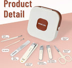 Nail Clippers and Beauty Tool Portable Set, Cuticle Nail Care Tools, 7pcs Stainless Steel Grooming Kit, Suitable for Home, Workplace, Outdoor Travel, Gift Giving, Salon., Beige+Brown