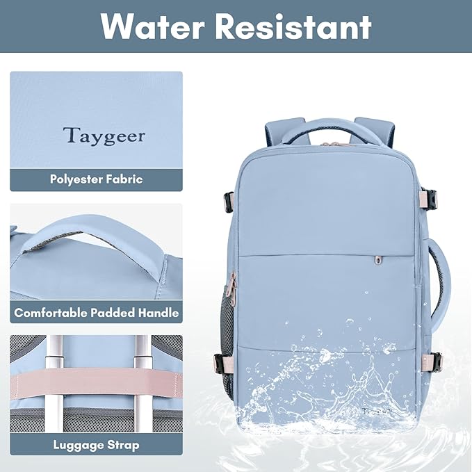 Taygeer Travel Backpack for Women, Carry On Backpack with Water Bottle Pocket & Shoe Pouch, TSA 15.6inch Laptop Mochila Flight Approved, Nurse Bag Casual Daypack for Weekender Hiking, Powder Purple