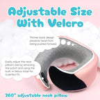 Proglobe Junior Kids Travel Neck Pillow - Ergonomic Memory Foam Pillow for Airplane, Car, Booster Seat - Soft, Washable, Compact Travel Pillow with Strap - Light Pink - Ages 4-13