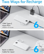 VRURC Portable Charger Built in Cables, Slim Power Bank 10000mAh, Multi Devices Charging Bank with Lanyard, USB C Battery Pack 5 Outputs for iPhone 17 Pro 17 16 15 14 13, Samsung Phones-White(1 Pack)