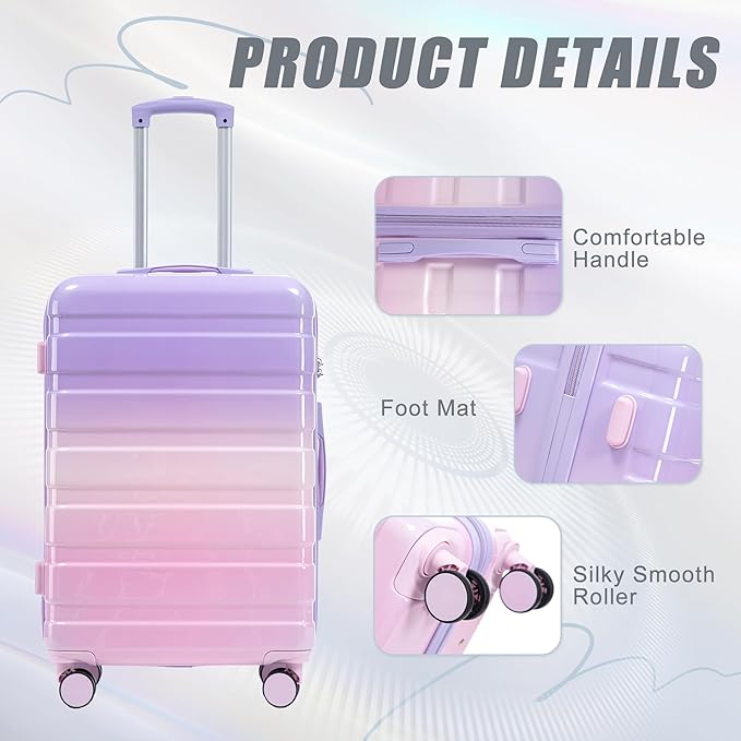 Merax Suitcase Set, Hardshell PC Luggage Sets 3 Piece with Spinner Wheels,Durable Suitcase with With Printed pattern and Combination Lock,Lightweight 20" 24" 28",Purple Pink