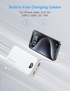 Ffnpua Portable Charger with Wall Plug, 20000mAh USB C Power Bank Fast Charging, External Battery Pack with Built in Cables, Digital Display, 5 Output 2 Input for iPhone Android Cell Phone Tablet