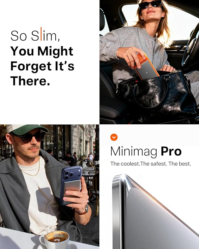 TORRAS MiniMag Pro Power Bank, Ultra Slim Semi Solid-State Portable Charger, Wireless 5,000mAh Magnetic Battery Pack for iPhone 17/16/15/14/13/12, Fast Charging, Infinite Grey
