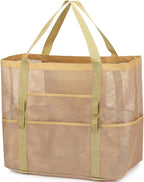 Fammart Mesh Beach Bag, Large Beach Tote with Zipper Pocket, Toys Pool Bag for Family Travel Vacation Cruise Essentials