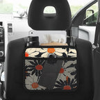 Car Backseat Organizer, PU Leather Back of Seat Cars Hanging Organizer with Pockets Leakproof Car Garbage Bag Hanging Cars Seat Storage Box Travel Accessories Foldable (Flower Orange)