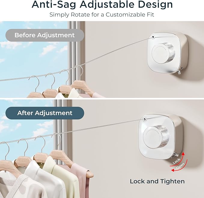 FORIOUS Retractable Clothesline 13.8FT, 304 Stainless Steel Non-Sagging Indoor Outdoor Clothes Line, Rustproof Heavy Duty Clothes Drying Laundry Line, Screw Wall Mounted for Bathroom, Chrome