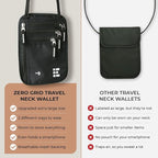 Neck Wallet for Travel & Passport Holder with RFID Blocking - Slim & Easy to Conceal Nylon Travel Pouch for men & women - Holds Phone, Cash, Cards, Keys - Sweat & Water Resistant - XLarge - Black
