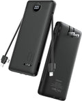 VRURC Portable Charger Power Bank - 10000mAh Fast Charging PD 20W with Wall Plug Slim Portable Charger Built in Cables USB C Portable Phone Charger Travel Accessories -Black(1 Pack)