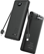 VRURC Portable Charger Power Bank - 10000mAh Fast Charging PD 20W with Wall Plug Slim Portable Charger Built in Cables USB C Portable Phone Charger Travel Accessories -Black(1 Pack)