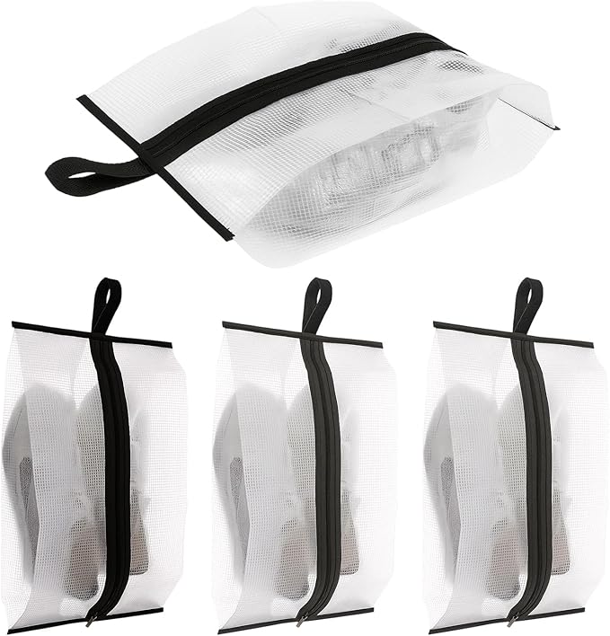 Shoe Travel Bags for Luggage, 4 Pack Waterproof Portable Travel Shoe Bags with Zipper and Handle for Organizer, Reusable Shoes Bag for Gym for Men Women
