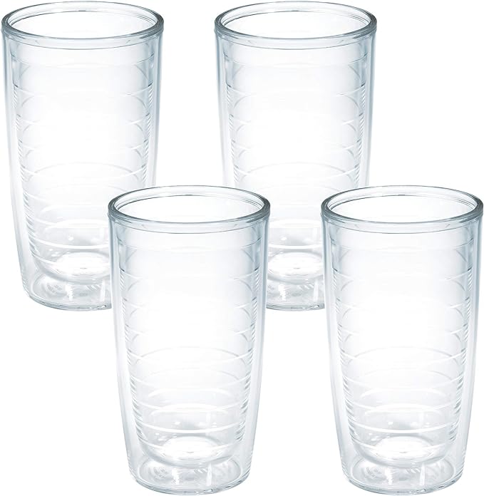 Tervis Clear & Colorful Tabletop Made in USA Double Walled Insulated Tumbler Travel Cup Keeps Drinks Cold & Hot, 16oz - 4pk, Clear