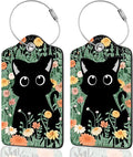 2Pack Luggage Tags for Suitcases, Cute Unique Pu Leather Cruise Luggage Tag with Privacy Cover ID Label Address Card and Metal Ring Suitable for Women Men Kids Travel Bag Orange Flowers and Cats