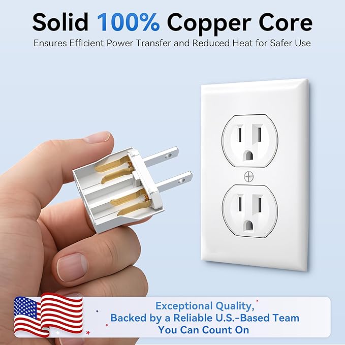 Unidapt 10-Pack EU Europe to US Plug Adapter, Type A Outlet, European to American, Canada, Mexico Wall Plug Adapters, White
