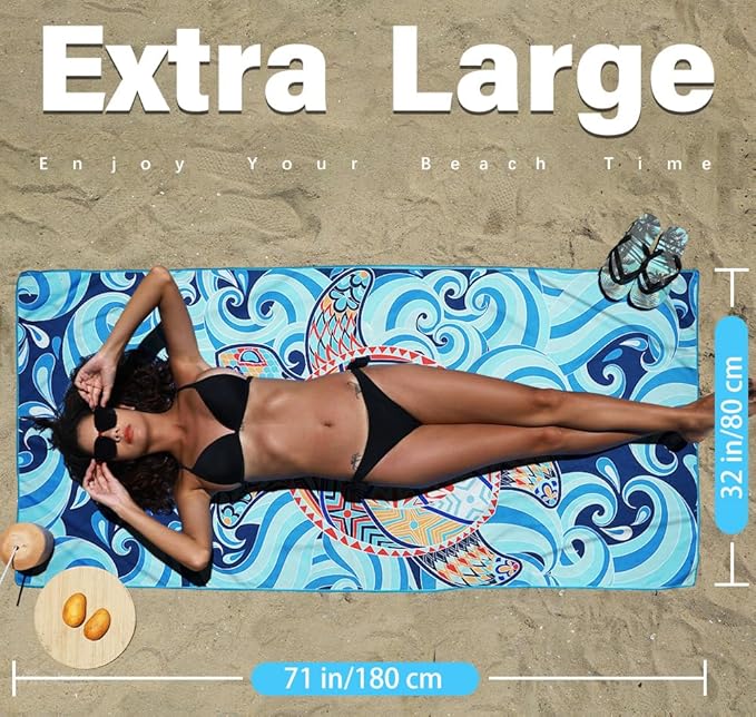 Microfiber Lightweight Beach Towel Sand Free Quick Dry Absorbent Thin Compact Towels for Swimming Pool Camping Beach Accessories Large Easy Pack Travel Things for Vacation Essentials Gift Adult