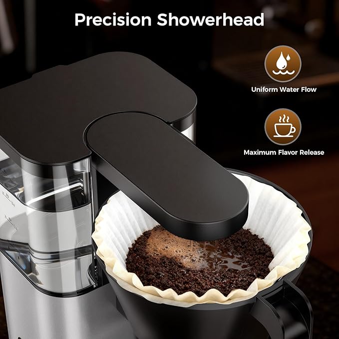 Kismile SCA-Certified 8 Cup Drip Coffee Maker, Pour Over Coffee Machine with 3s Instant Heat 197–205℉, Adjustable Flow Control, Removable Water Tank, Deep Cold Brew & 40 Min Keep Warm (Silver)