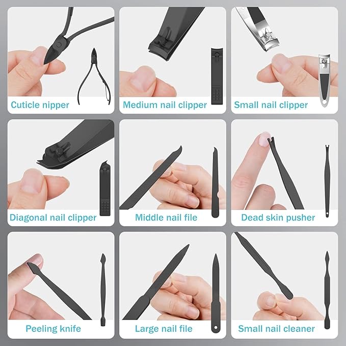 Premium 26-in-1 Manicure & Pedicure Kit – Stainless Steel Nail Clippers Set with Brown PU Leather Travel Case for Men & Women