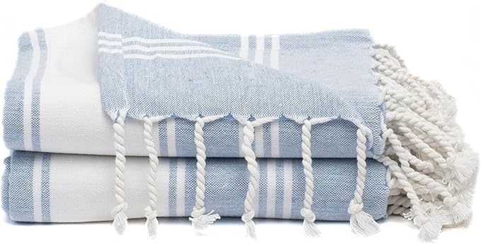 Cotton Turkish Beach Towel with Towels Oversized 36"x72" Pool Absorbent Extra Large Quick Dry Sand Travel Towel (Sky Blue, 2 Pack)