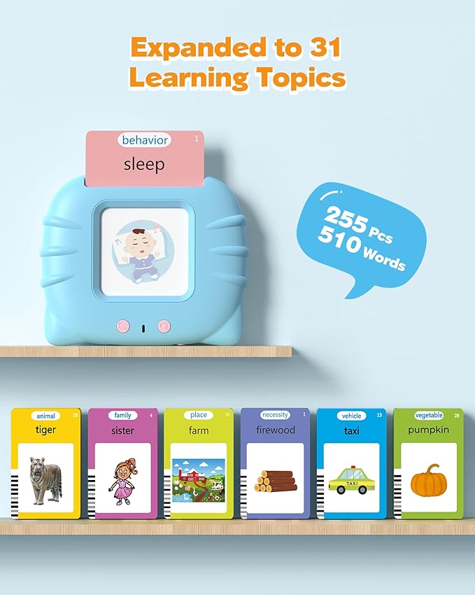 Airbition 510 Words, Talking Flash Cards for Toddler 1 2 3 4 Year Olds, Language Learning Toys, Pocket Speech Therapy Toys, Montessori Tools with 31 Themes, Children's Sensory Device