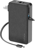 myCharge RetractaCharger 10000mAh Portable Charger Power Bank with 28-Inch Retractable USB-C Cable | Premium Fabric | Built-in Wall Plug | 30W PD Fast Charging | USB-C/A Ports | Digital Display