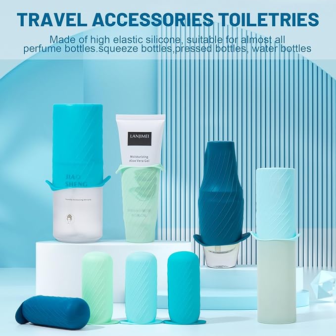 Mrsdry Bottle Covers for Travel, Leak Proofing, Travel Size Container Silicone toiletry sleeves, Leak Locks Travel Accessories for Shampoo Wash Body Bottles and other beauty and personal care(8pcs)