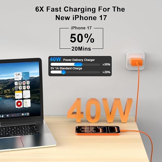 iPhone 17 16 15 Fast Charger,[MFi Certified] 2Pack 40W USB C Wall Charger Block with 10FT USB C to USB C Charging Data Sync Woven Cable for iPhone 17/17Air/17Pro Max/16 Pro Max/16Pro/16/15ProMax/15Pro