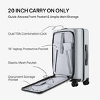 NINETYGO Carry On Luggage 22x14x9 Airline Approved, 20 Inch Suitcase with Front Compartment, Lightweight PC Hard Shell, Cup Holder, Clamshell, TSA Lock, Spinner Wheels (Charcoal Coconut Milk)