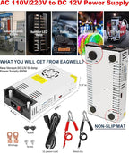 EAGWELL New Version 110V AC to 12V DC Converter 600W Power Supply 50A, Universal SMPS Transformer for RV, Pump, LED Strip, CCTV, Car Stereo,Diesel Heater