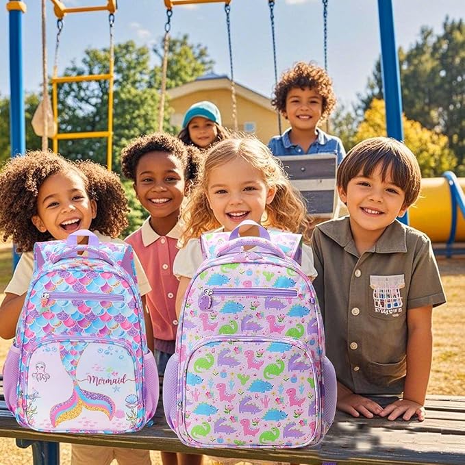 RHCPFOVR Kids Backpack for Girls - Girls Backpack 3-8 Ages Dinosaur for Kids 15 Inch School Bookbag for Kindergarten Elementary School Bookbag for Girl 1st 2nd Grade
