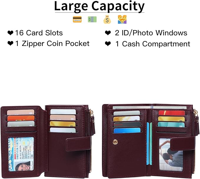 Women's Wallet Ladies Travel Card Wallet Trifold Veagan Leather