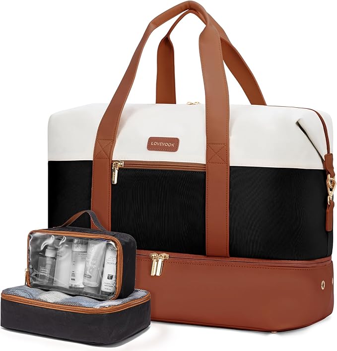 LOVEVOOK Weekender Bag, Large Travel Duffel Bag for Women with 2 Packing Cubes, Carry on Overnight Bag with Shoe Compartment, Mom Hospital Bags for Labor and Delivery