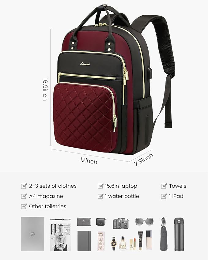 LOVEVOOK Laptop Backpack Purse for Women, 15.6" Laptop Bag for Travel with USB Port, Water Resistant Lightweight Daypacks for College Work Business, Nurse Teacher Computer Backpacks