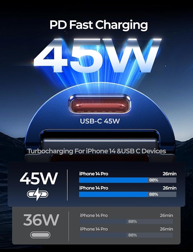 AINOPE 90W Super Fast Car Charger, Invisible USB C 45W Car Charger Fast Charging Type C, [Mini&Metal] Cigarette Lighter USB Adapter Fits iPhone 17 16 15 Pro Max Samsung Galaxy S25 Ultra S24, Blue