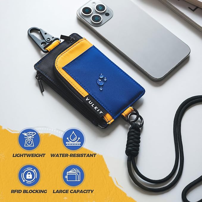 VULKIT Water-Resistant Keychain Wallet with Lanyard for Men and Women, Outdoor Zipper Pouch Wallet with Clear ID Window, for Hiking, Fishing, Skateboard and any Outdoor Activities, Summit Sky