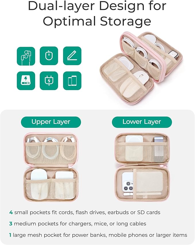 BAGSMART Electronics Organizer Travel Case, Cord Storage for Chargers Cables Phones, Compact Tech Accessories Pouch, Coffee