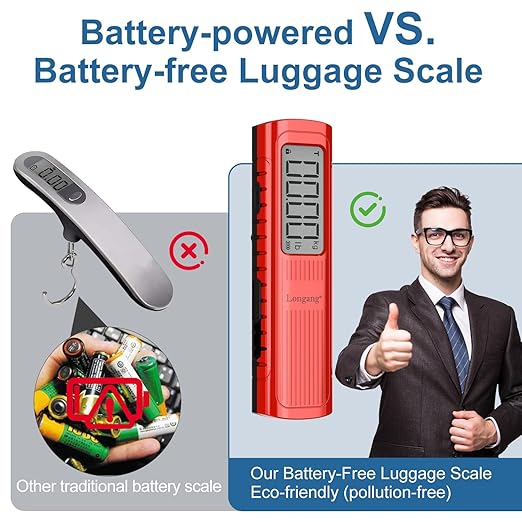 Battery-Free Digital Luggage Scale, 110lbs/50kg Portable Handheld Hanging Scale for Luggages, Suitcases, Backpacks & Bags, Easy Weighing for Travel, No Need Batteries (Red)