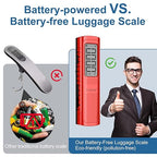 Battery-Free Digital Luggage Scale, 110lbs/50kg Portable Handheld Hanging Scale for Luggages, Suitcases, Backpacks & Bags, Easy Weighing for Travel, No Need Batteries (Red)