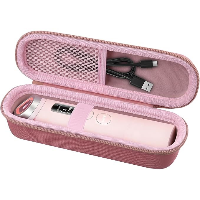 Hard Carrying Case for medicube Booster Pro 6-in-1 Real Glass Glow Beauty Massager, Shockproof EVA Storage Organizer with Mesh Pocket, Portable Travel Case, Pink